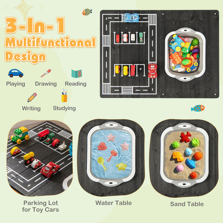 Mesa de actividades de agua y arena 3 en 1 para niños con cubo de almacenamiento plegable