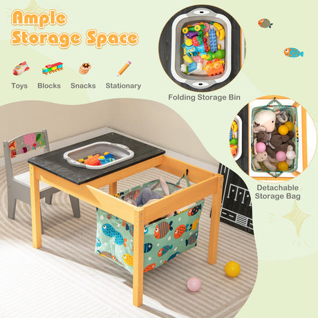 Mesa de actividades de agua y arena 3 en 1 para niños con cubo de almacenamiento plegable