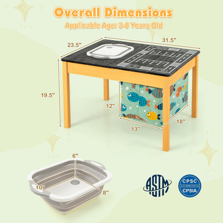 Mesa de actividades de agua y arena 3 en 1 para niños con cubo de almacenamiento plegable