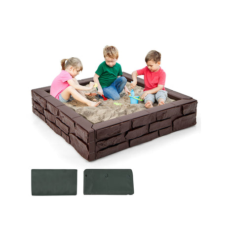 Cajón de arena 2 en 1 de HDPE para niños con cubierta y forro inferior