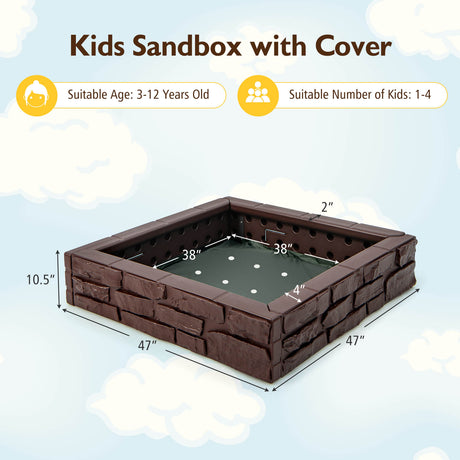 Cajón de arena 2 en 1 de HDPE para niños con cubierta y forro inferior