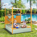 Arenero infantil con pared de arena y dosel desmontable para niños de 3 a 8 años
