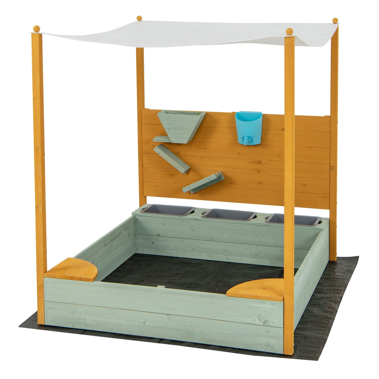 Arenero infantil con pared de arena y dosel desmontable para niños de 3 a 8 años