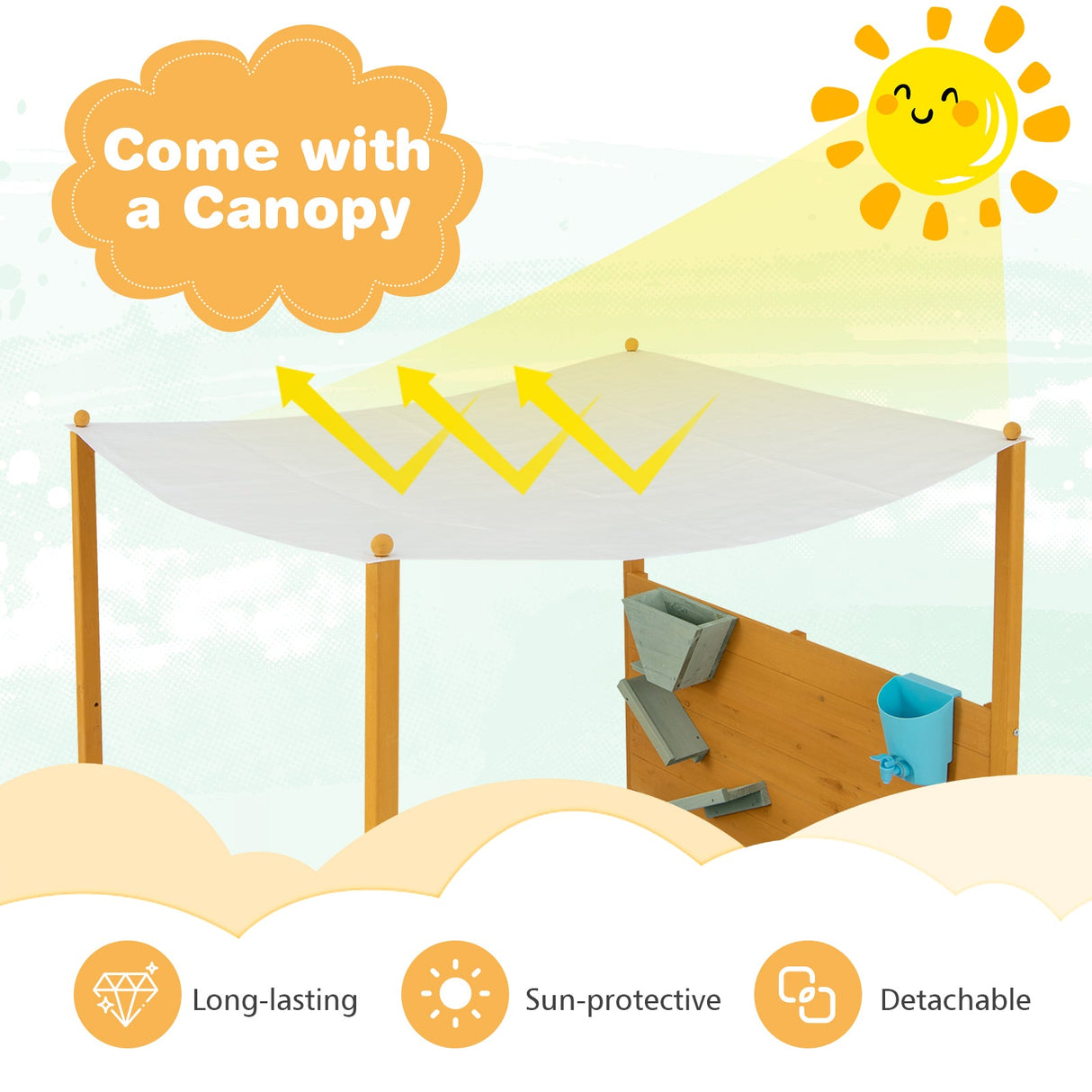 Arenero infantil con pared de arena y dosel desmontable para niños de 3 a 8 años