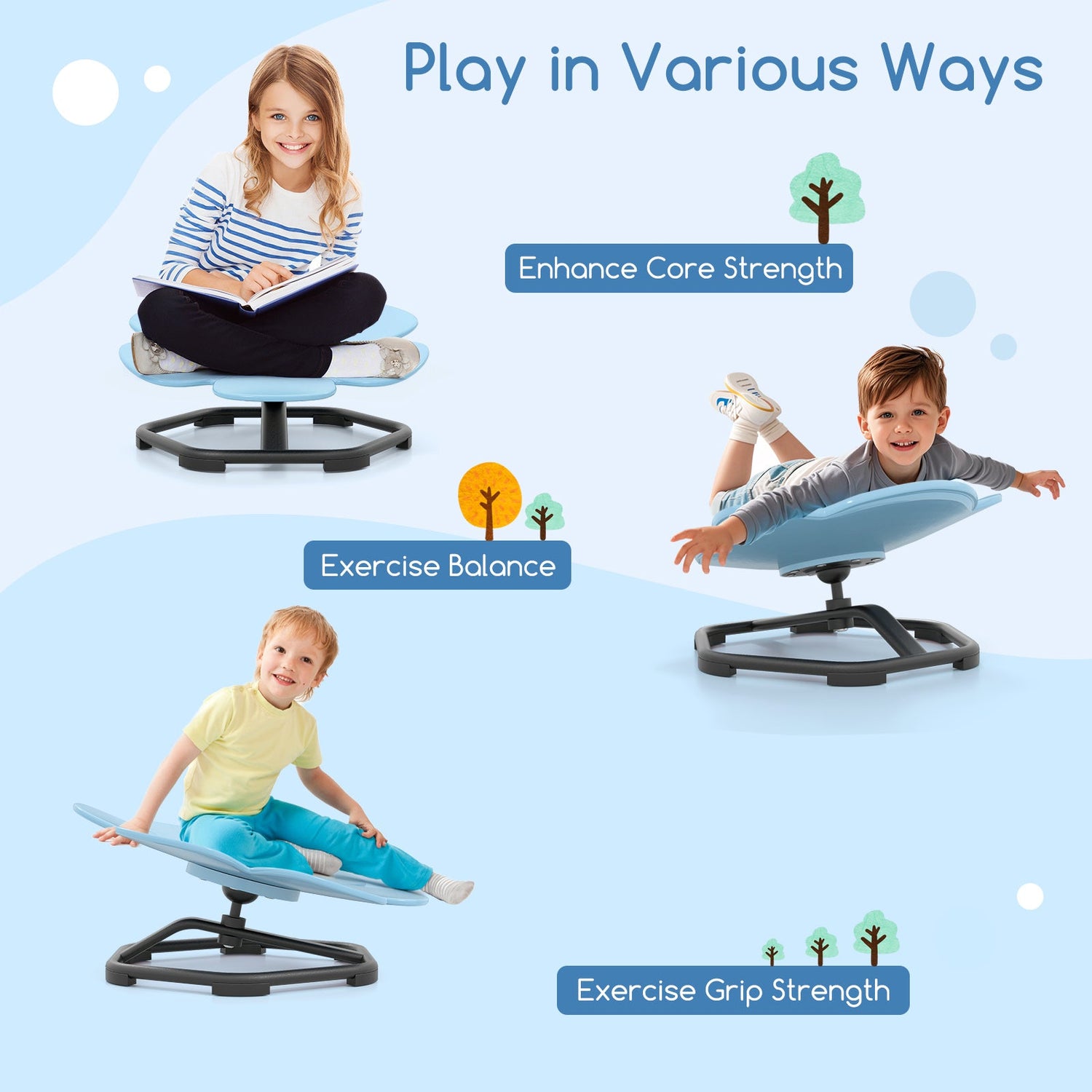 Sillón giratorio sensorial para niños, pétalo de elefante, giratorio 360°