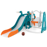 Set de tobogán y columpio 5 en 1 para niños con minibús y canasta de baloncesto - Multicolor
