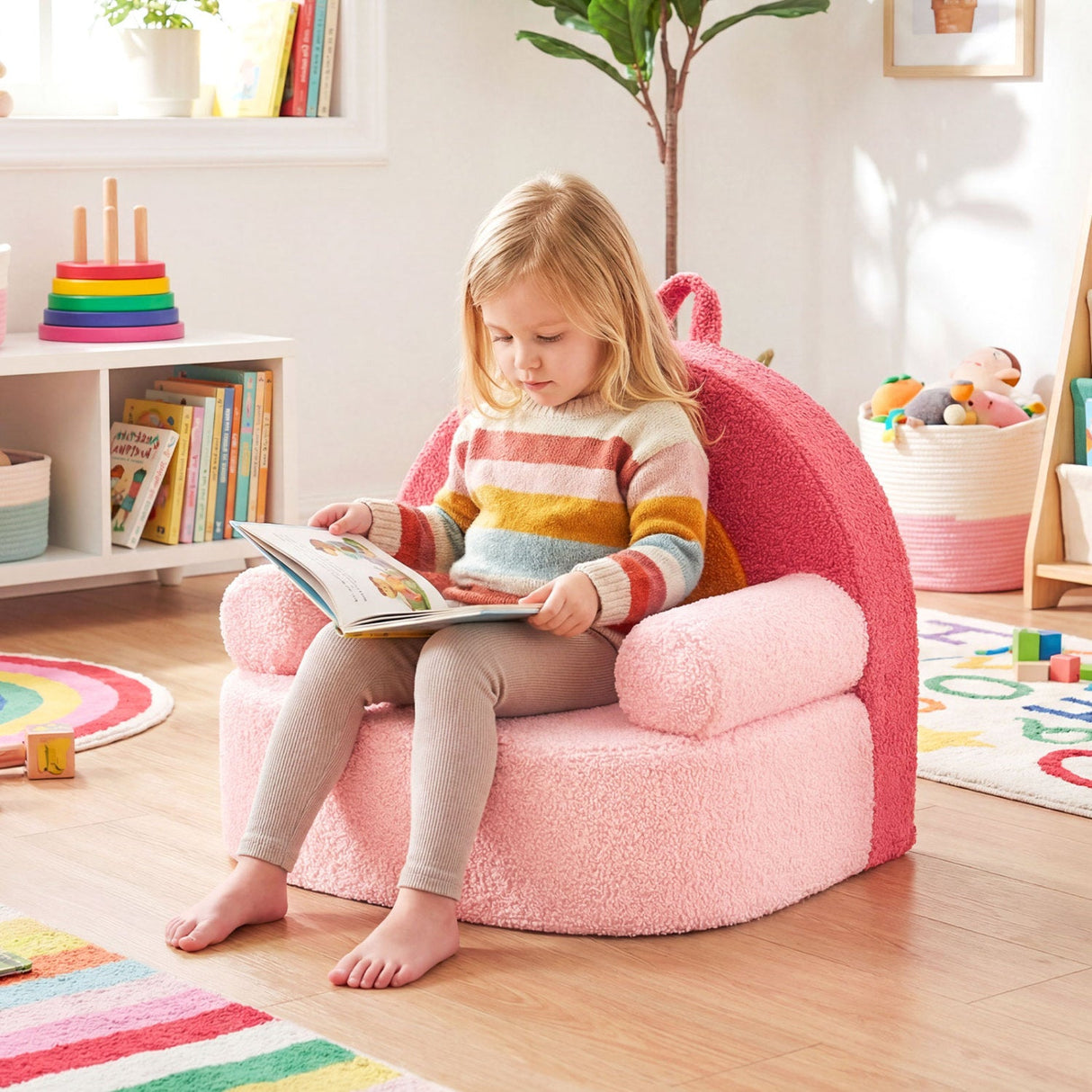 Sofá infantil, sofá de espuma para niños pequeños con suave funda de tela polar