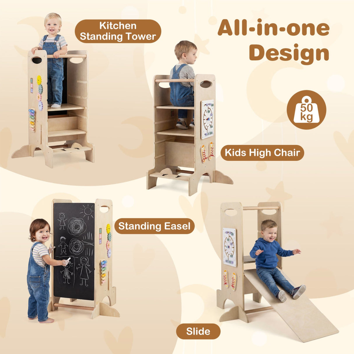 Torre de Aprendizaje para Niños con Pizarra Desmontable y Juegos Montessori para Mayores de 3 Años