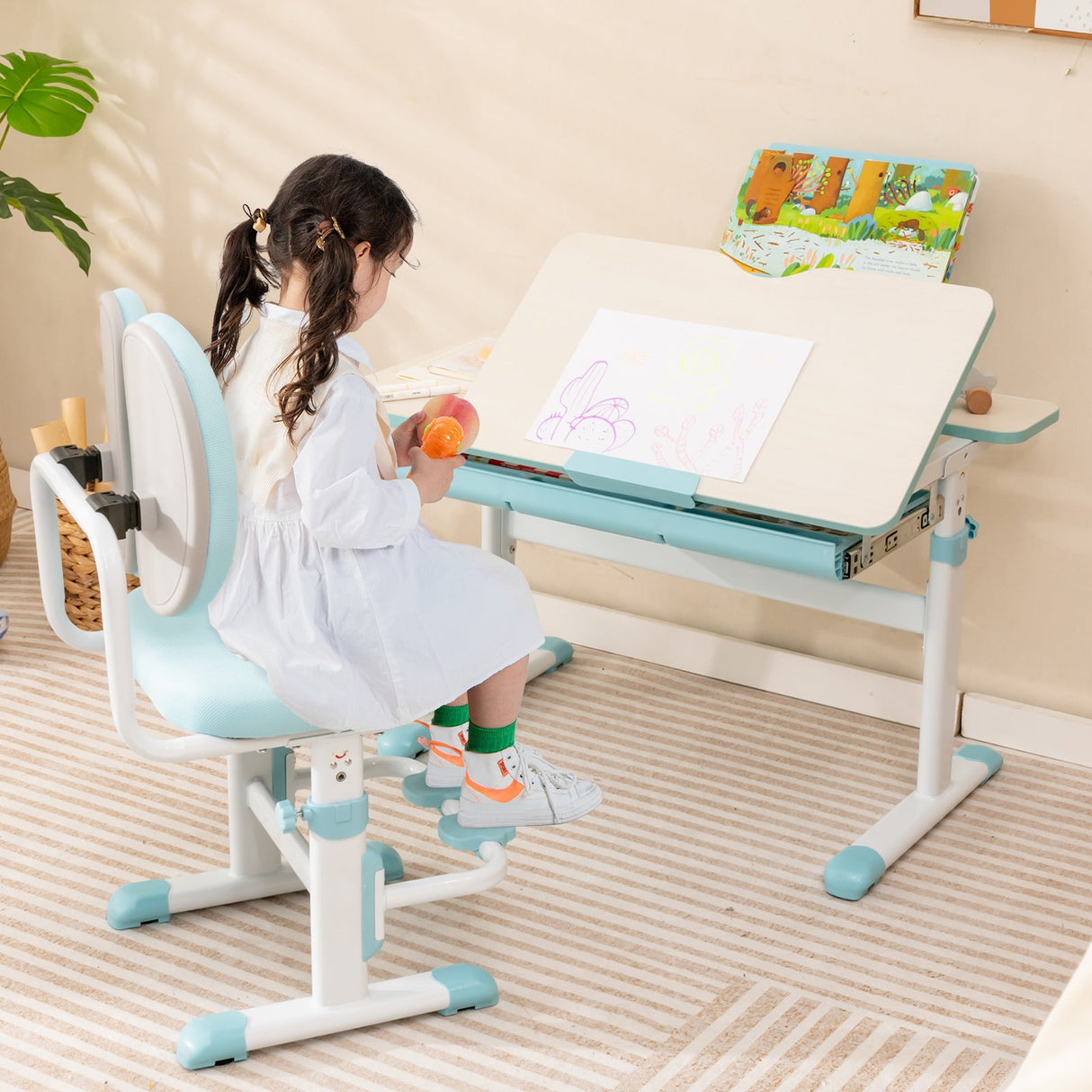 Silla de estudio ergonómica para niños con altura regulable y doble respaldo