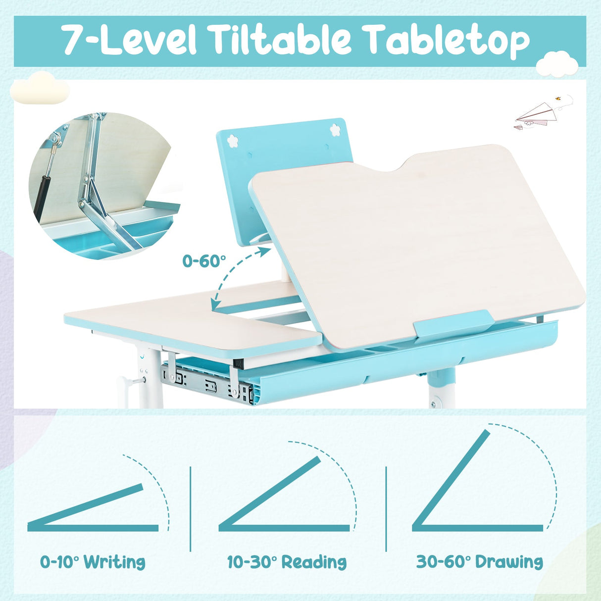 Height-Adjustable Kid's Study Desk and Chair Set