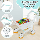 Supermercado de Juguete de Madera para Niños con Caja Registradora y Carrito de Compras-Blanco