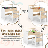 Kids Table and Chair Set with 2 in 1 Detachable Tabletop and Storage-White