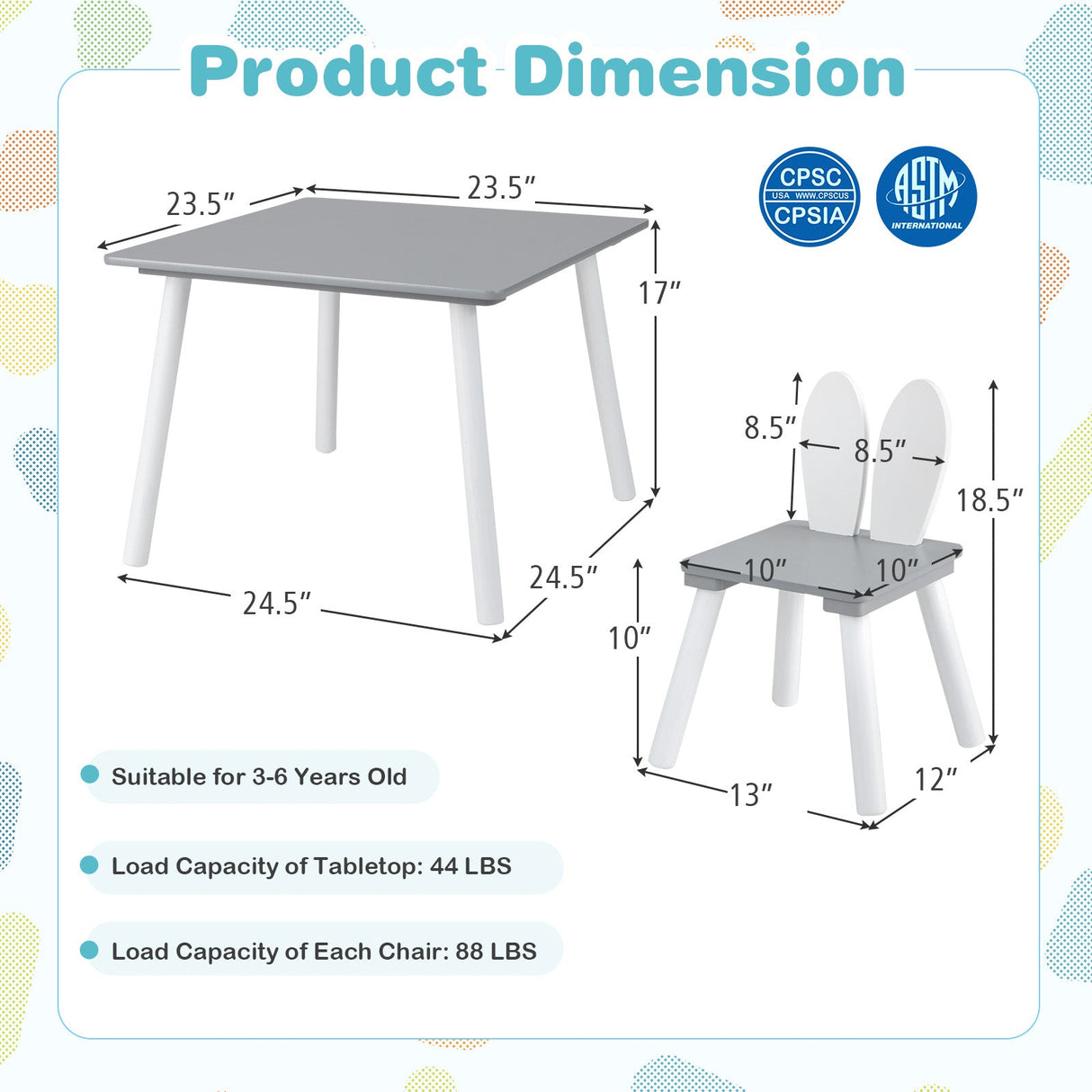 Juego de mesa y 2 sillas para niños de 3 piezas para manualidades y meriendas