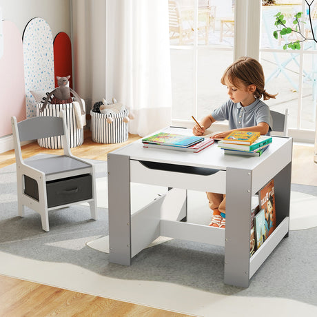 Mesa y sillas de actividades 4 en 1 para niños pequeños con tablero reversible