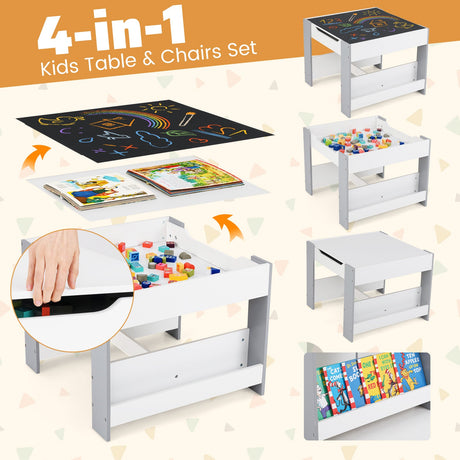Mesa y sillas de actividades 4 en 1 para niños pequeños con tablero reversible