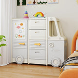 Organizador de almacenamiento de juguetes para niños, gabinete infantil en forma de autobús con 4 cajones extraíbles con asas, gris