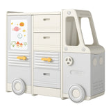 Organizador de almacenamiento de juguetes para niños, gabinete infantil en forma de autobús con 4 cajones extraíbles con asas, gris