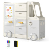 Organizador de almacenamiento de juguetes para niños, gabinete infantil en forma de autobús con 4 cajones extraíbles con asas, gris