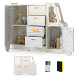 Organizador de almacenamiento de juguetes para niños, gabinete infantil en forma de autobús con 4 cajones extraíbles con asas, gris