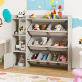 Almacenamiento de juguetes y estantería infantil con estantes abiertos y un armario de una puerta