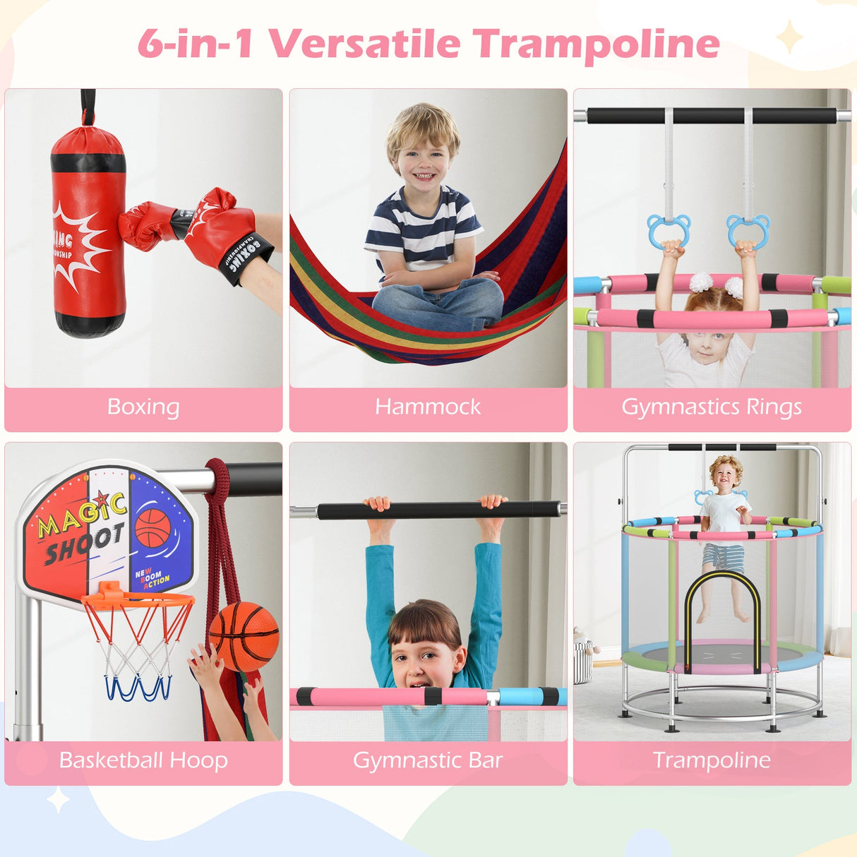 Trampolín infantil de 55" regalo para niños y niñas de 3 a 6 años