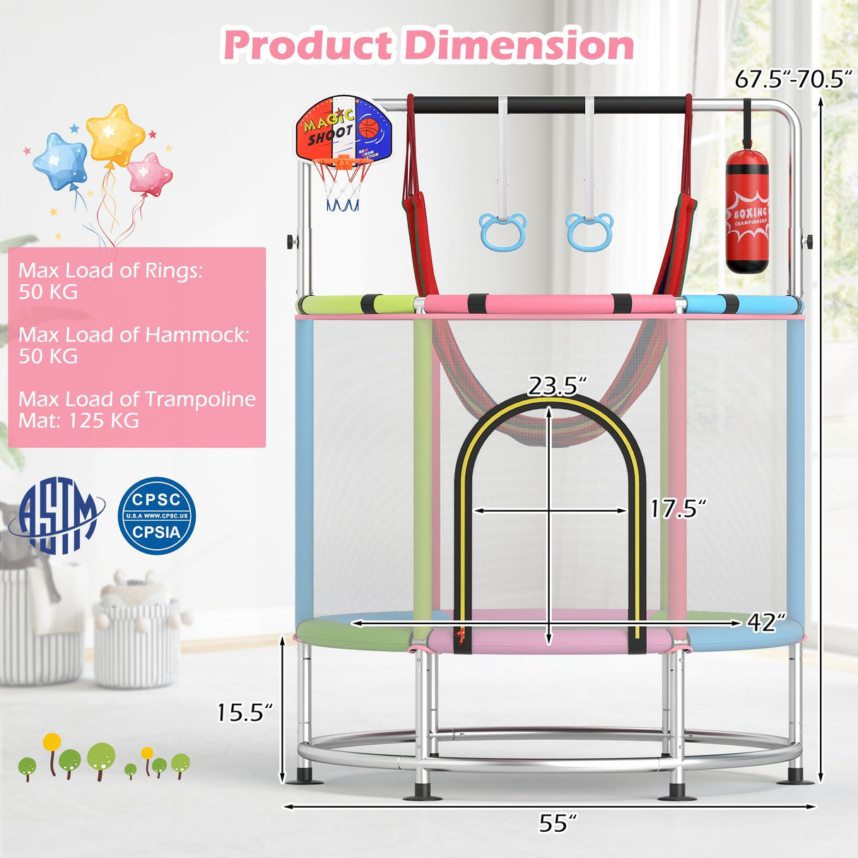Trampolín infantil de 55" regalo para niños y niñas de 3 a 6 años