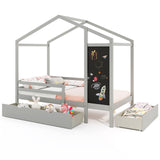 Cama infantil doble con 2 cajones de madera maciza con pizarra