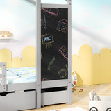 Cama infantil doble con 2 cajones de madera maciza con pizarra