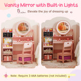 Kids Vanity Desk with Mirror and Lights Princess Pretend Play Dressing Table and Chair Set