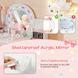 Kids Vanity Set with Colorful LED Lights Princess Makeup Dressing Table with Chair