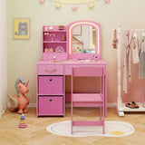 Kids Vanity Set with Lighted Mirror Makeup Desk and Chair Set with Drawers