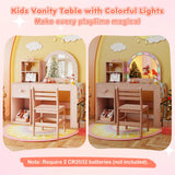 Kids Vanity Table and Chair Set with Lighted Mirror for Kids Aged 3+ Years Old