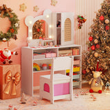 Kids Vanity with Lights and 5 Drawers for Kids Aged 3+ Years Old