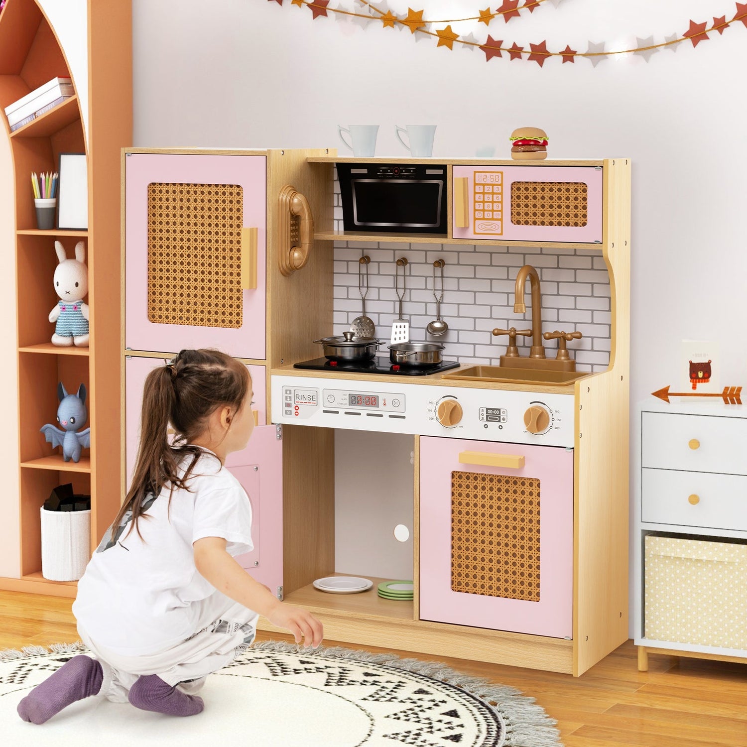 Cocina de juguete de madera para niños con luces y sonidos realistas