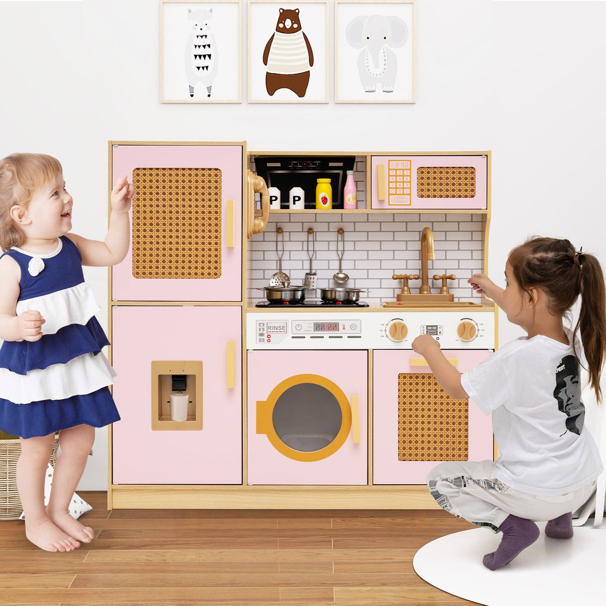 Cocina de juguete de madera para niños con luces y sonidos realistas