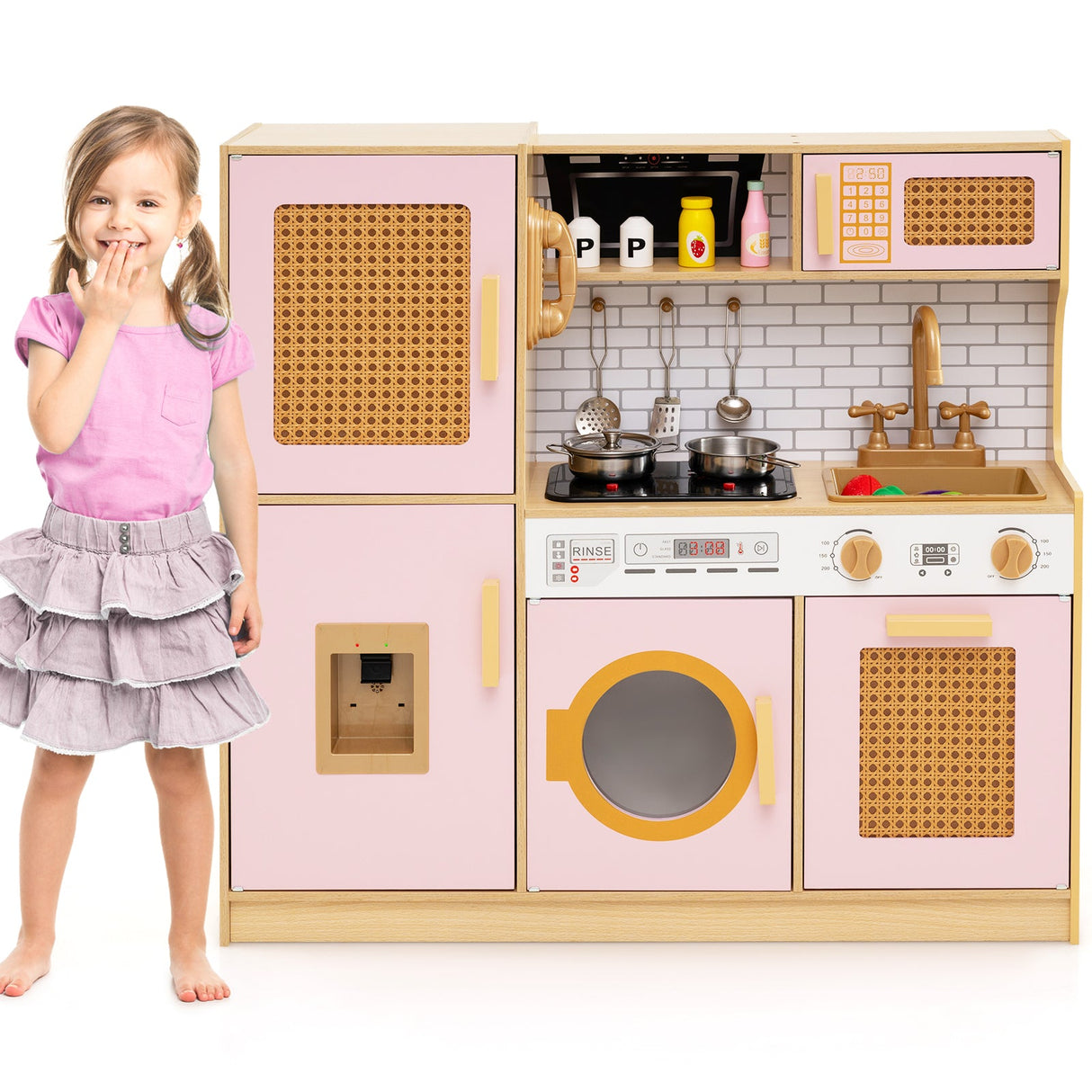Cocina de juguete de madera para niños con luces y sonidos realistas