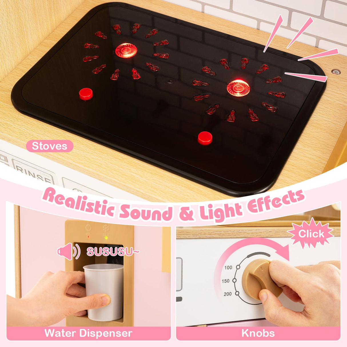Cocina de juguete de madera para niños con luces y sonidos realistas
