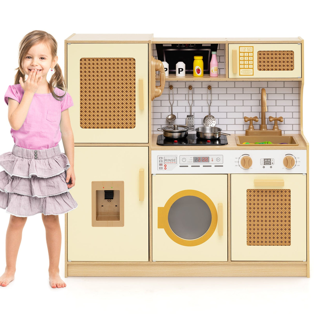 Cocina de juguete de madera para niños con luces y sonidos realistas