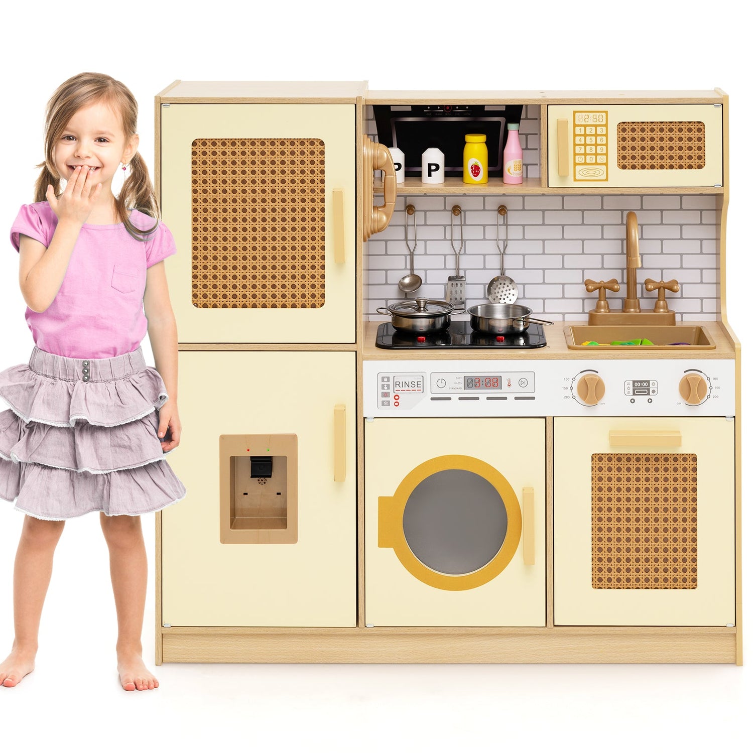 Cocina de juguete de madera para niños con luces y sonidos realistas