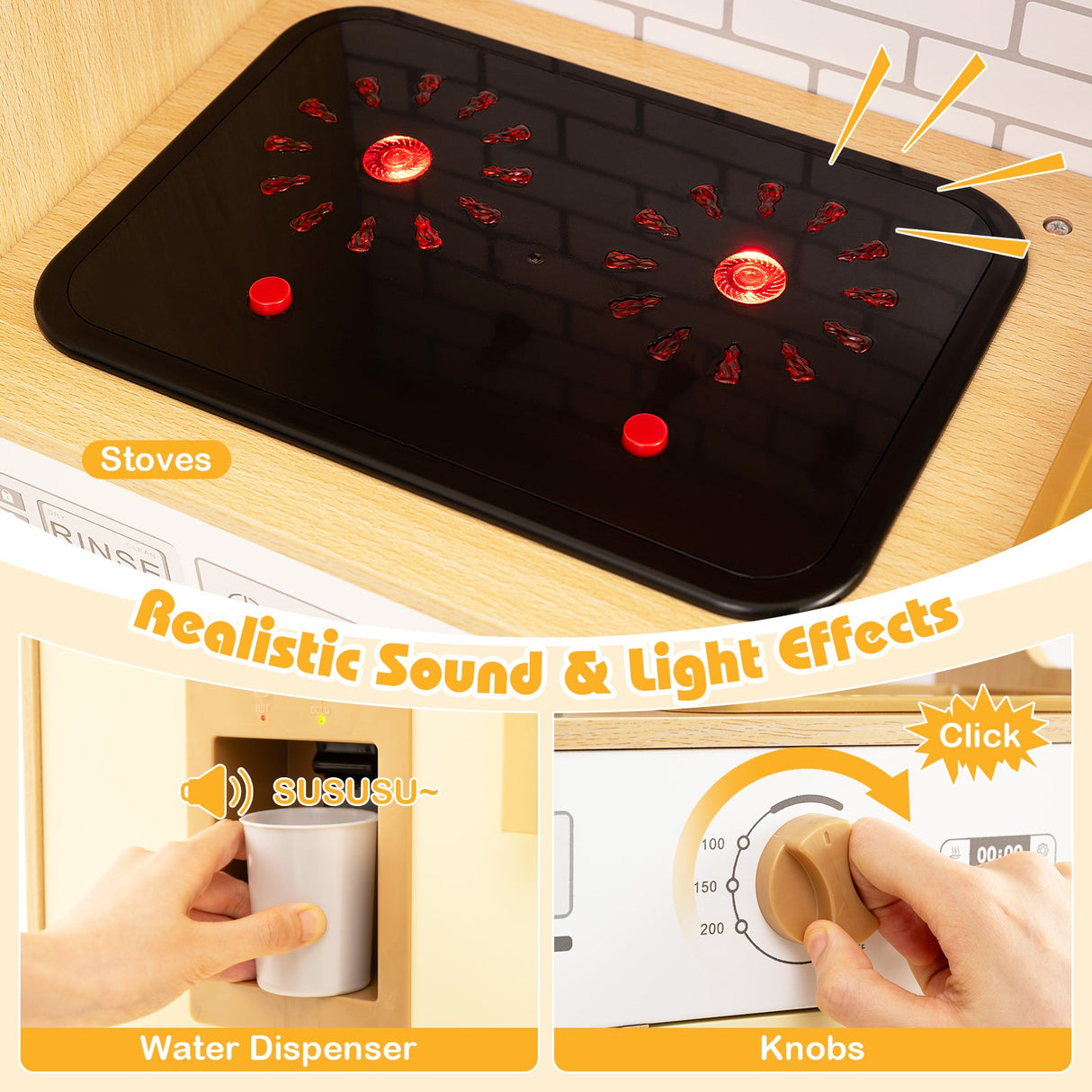 Cocina de juguete de madera para niños con luces y sonidos realistas