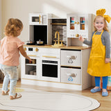 Cocina de juguete de madera para niños con luces y sonidos, para mayores de 3 años - Blanca