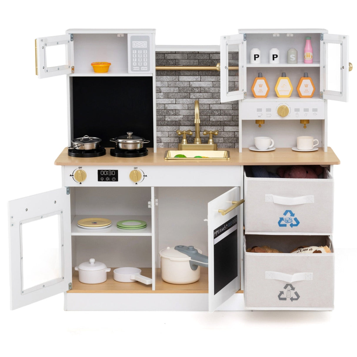 Cocina de juguete de madera para niños con luces y sonidos, para mayores de 3 años - Blanca