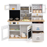 Cocina de juguete de madera para niños con luces y sonidos, para mayores de 3 años - Blanca