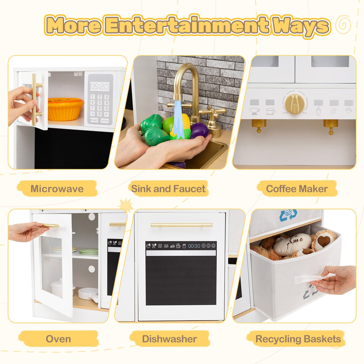 Cocina de juguete de madera para niños con luces y sonidos, para mayores de 3 años - Blanca