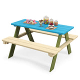 Juego de mesa de picnic de madera para niños, mesa de comedor y actividades para niños pequeños con bancos incorporados
