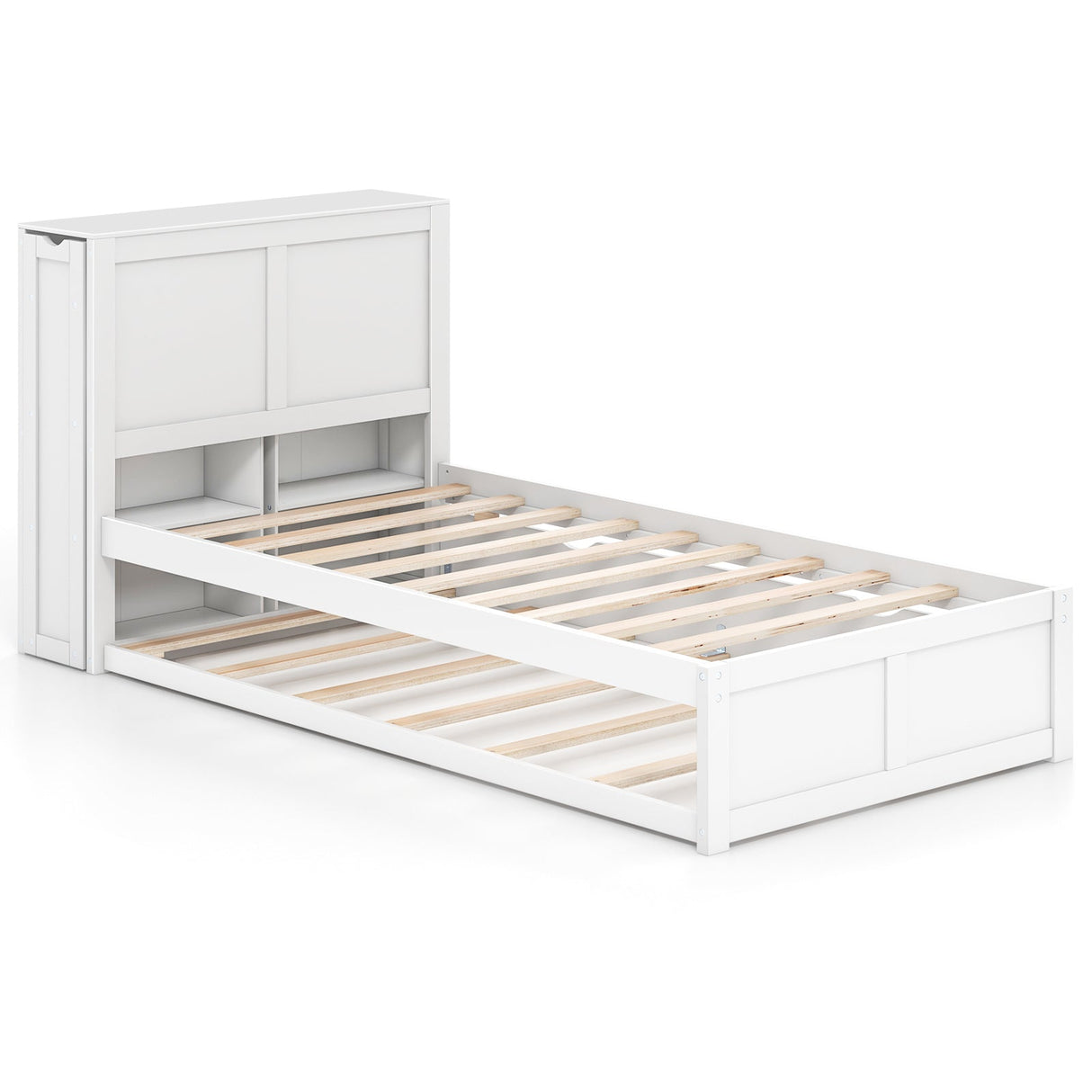 Cama de plataforma de madera Twin/Full para niños con cama nido y cabecero con almacenamiento
