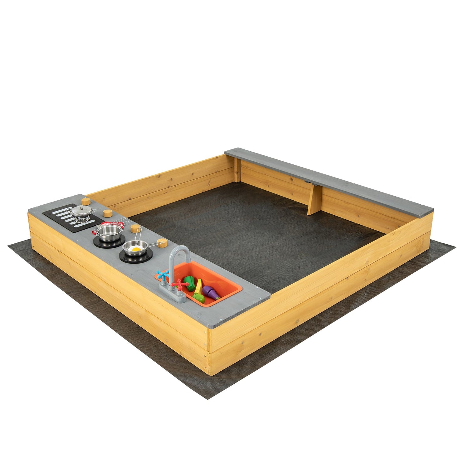 Cajón de Arena de Madera para Niños con Accesorios de Cocina para Edades de 3 a 8 Años