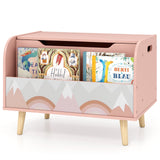 Kids Wooden Toy Box with Front Bookshelf and 4 Solid Wood Legs for Playroom