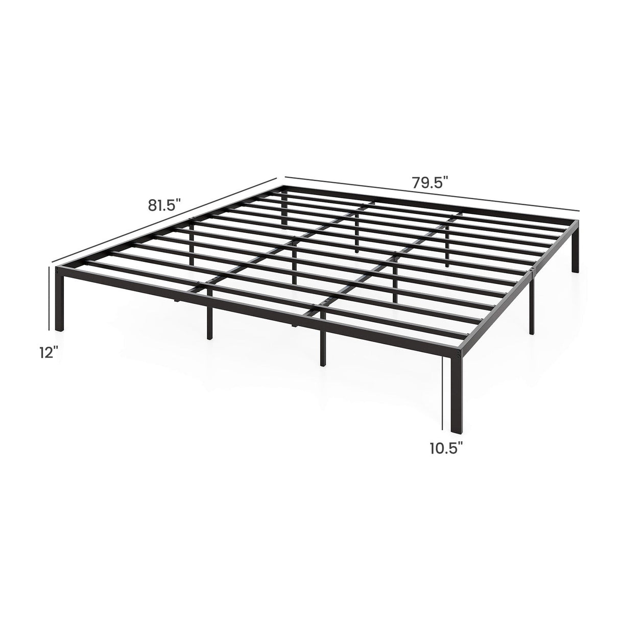 Estructura de cama metálica de tamaño individual/matrimonial/king, con listones de soporte resistentes y base de colchón