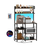 Estante para Panadero de Cocina con Tomacorriente, Estantería de 5 Niveles para Horno Microondas con Luces LED